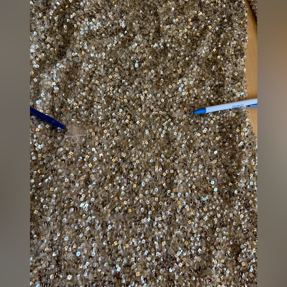 Aidan Mattox Gold Sequin Pearl Mini 1-Shoulder Holiday Party Dress  Sz 4 w/ Flaw - Picture 7 of 15